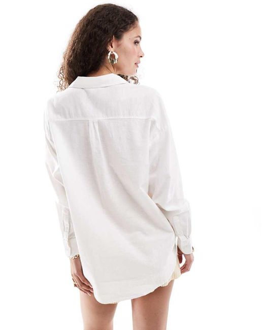 Monki White Linen Blend Oversize Shirt