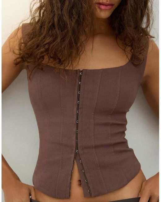 Bershka Brown Bengaline Strappy Top