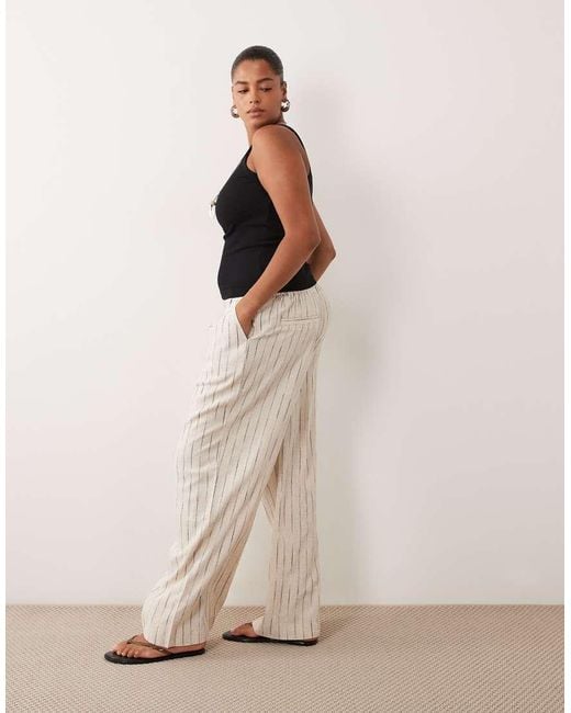 ASOS Natural Asos Design Curve Wide Leg Trousers With Pleat Detail