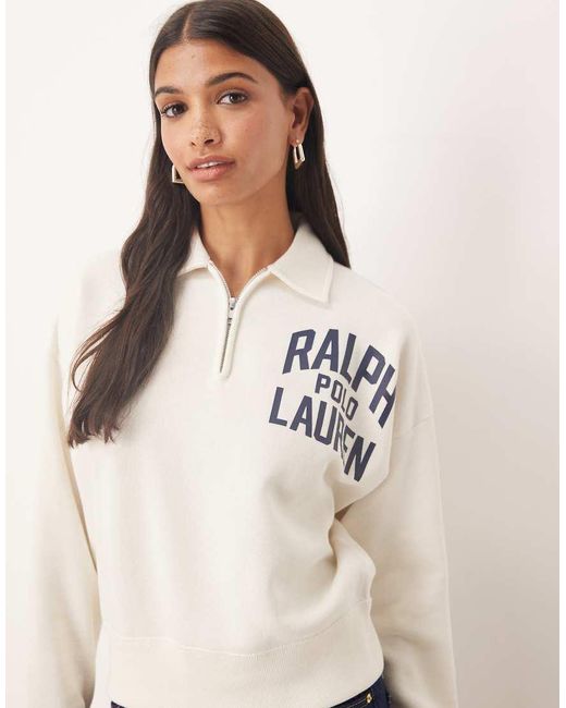 Polo Ralph Lauren White Logo Quarter Zip Jumper
