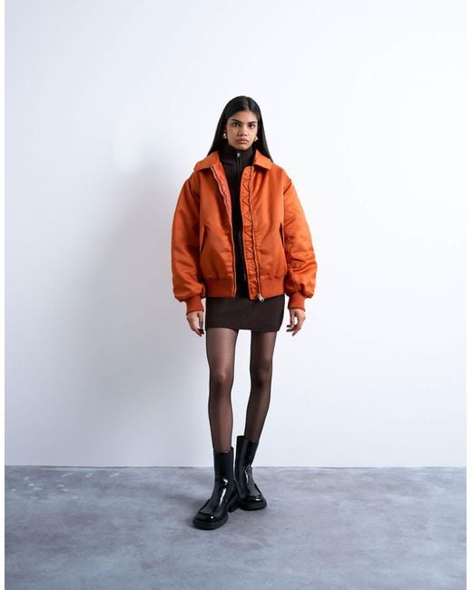 TOPSHOP Red Nylon Bomber Jacket