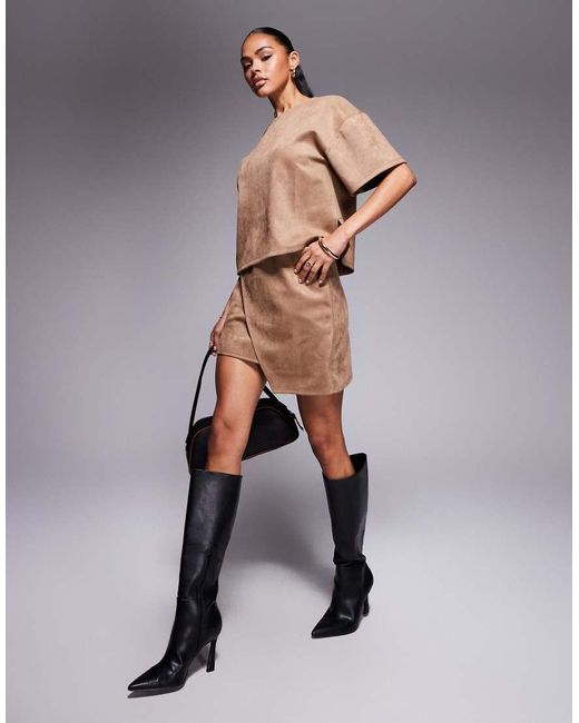 ASOS Brown Co-ord Faux Suede Asymmetric Mini Skirt