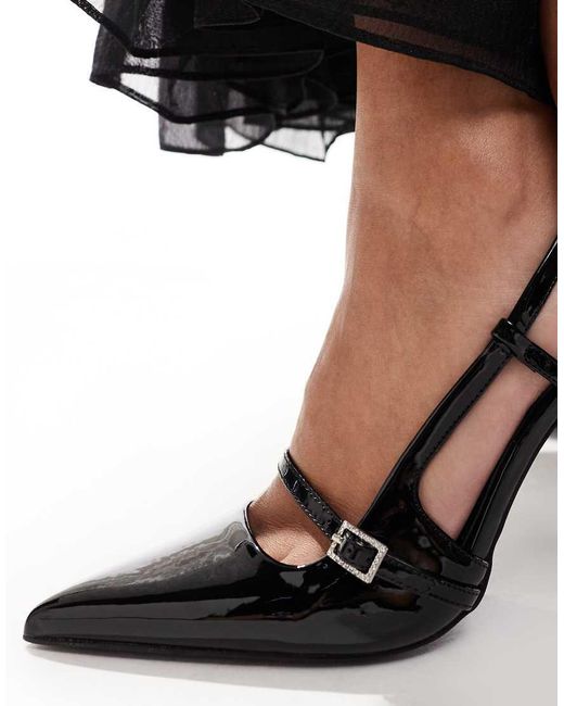 Public Desire Black Forget Me Not Sling Back Pointed Heeled Shoes