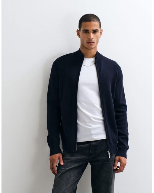 Threadbare Blue Zip Up Knit Cardigan for men
