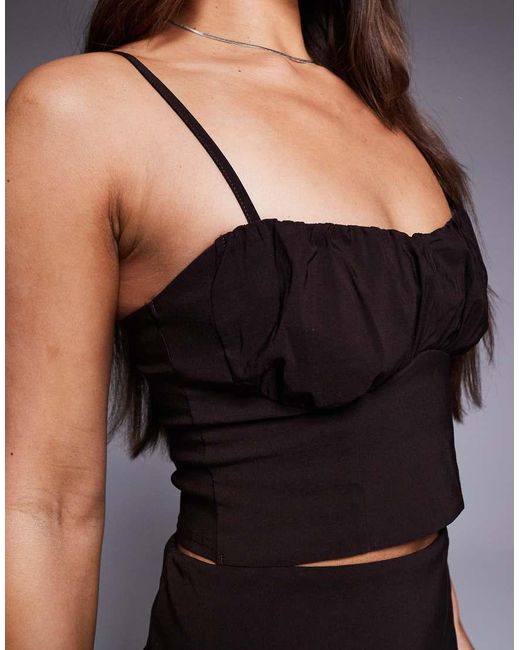 ASOS Black Bengaline Corset Cami Top With Ruched Bust Detail