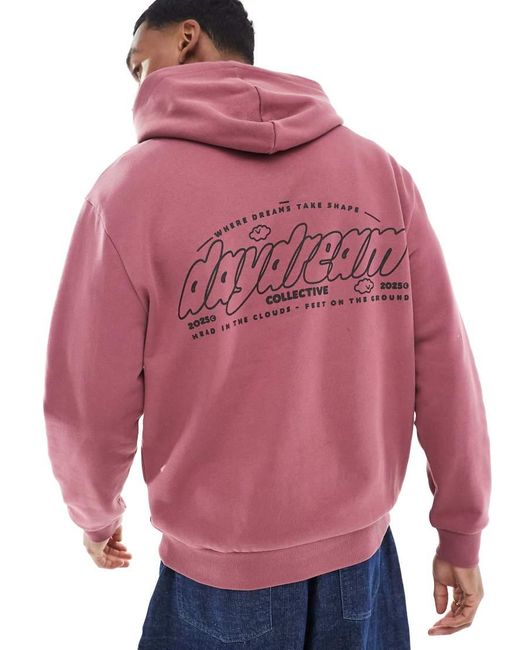 Sudadera Rosa Extragrande Con Capucha Y Estampado De Texto Y Cuadros En La Espalda De ASOS de hombre de color Red