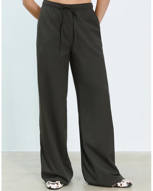 Stradivarius Green Long Flowing Smart Trousers