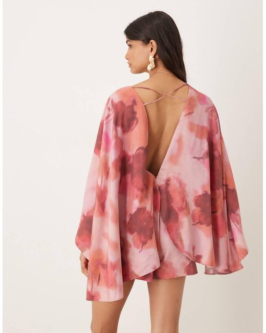 ASOS Red exaggerated Sleeve Plunge Playsuit
