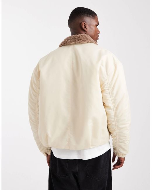 ASOS Natural Bomber Jacket With Borg Collar for men
