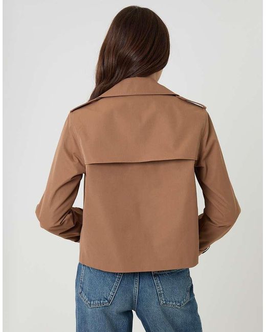 Threadbare Brown Double Breasted Cropped Trench Coat