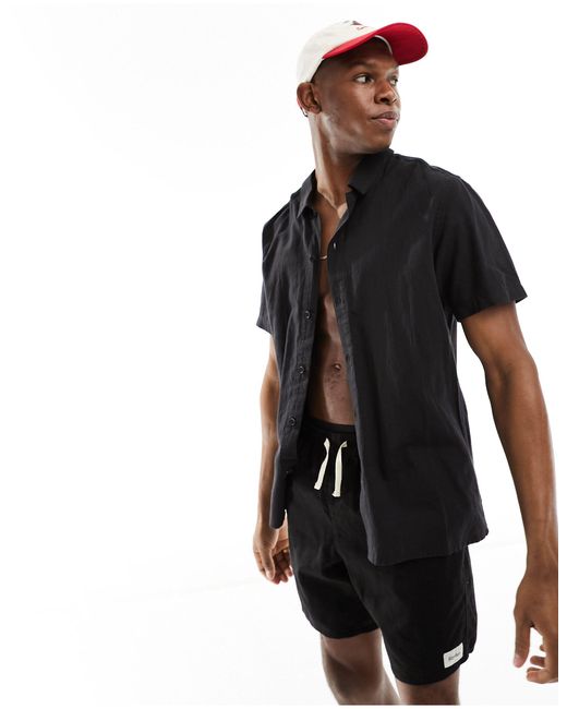 Rhythm Black Classic Linen Beach Shirt for men