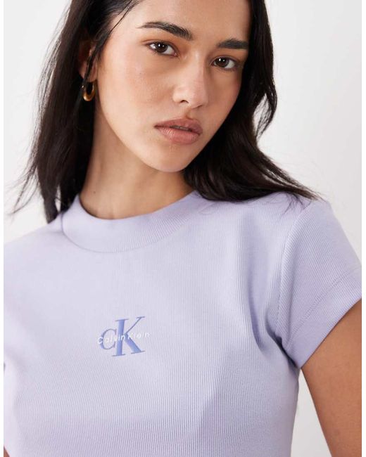 Calvin Klein Blue Monologo Ribbed Baby Tee