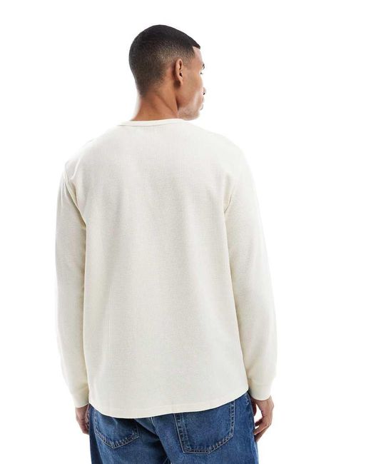 Jack & Jones White Long Sleeve Waffle Henley for men