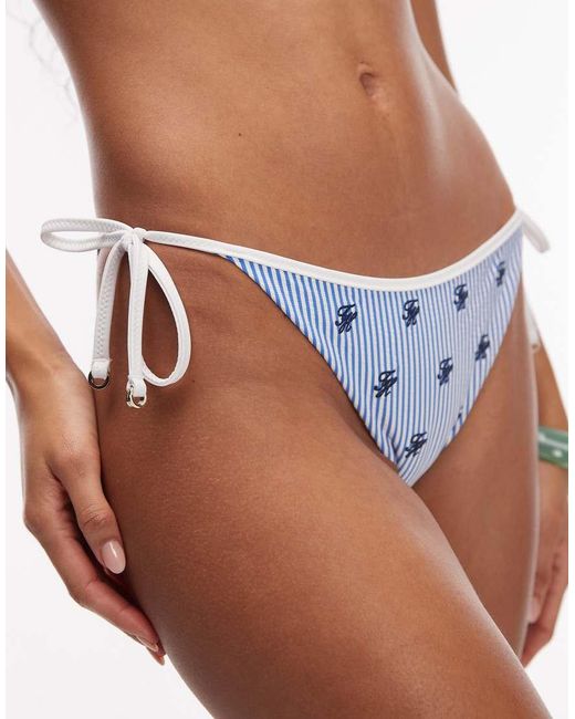 Tommy Hilfiger Blue Embroidered Side Tie Bikini Bottoms