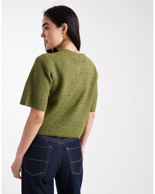 Pieces Green – weiche, kurzärmlige strickjacke