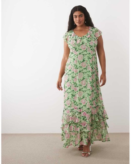 Vila Curve Green Flutter Sleeve Maxi Dress