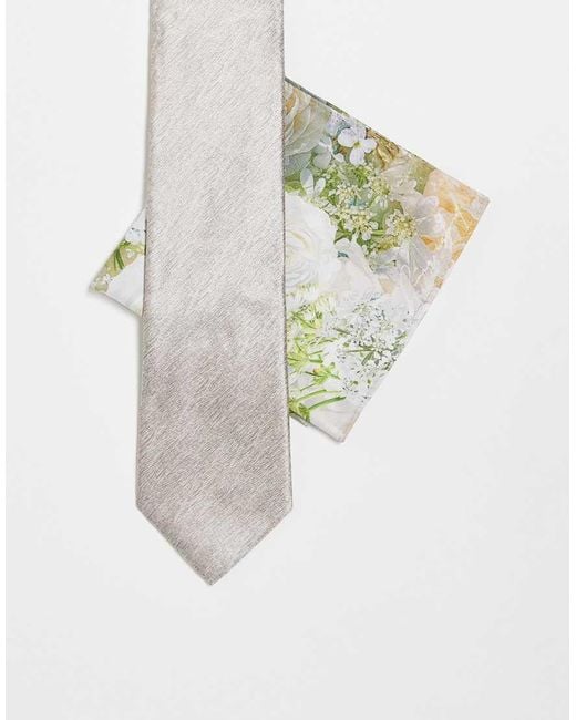 River Island White Tie And Pocket Square Set for men