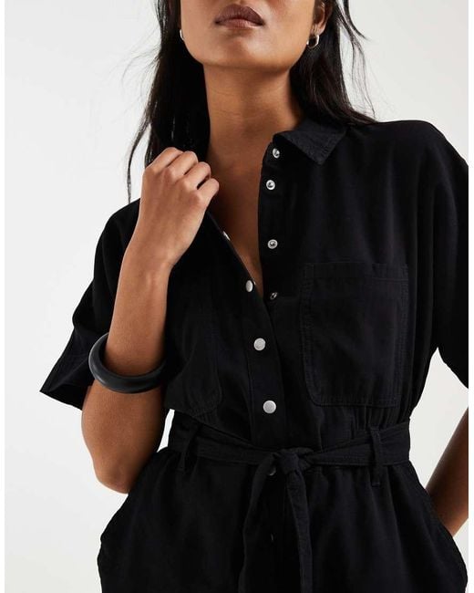 Only Petite Black Tie Waist Short Sleeve Jumpsuit