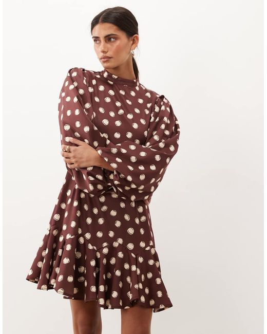 Sister Jane Red Illume Exclusive High Neck Balloon Sleeve Ruffle Drop Hem Mini Dress