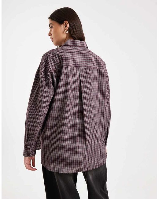 ONLY Purple Oversized Check Shirt