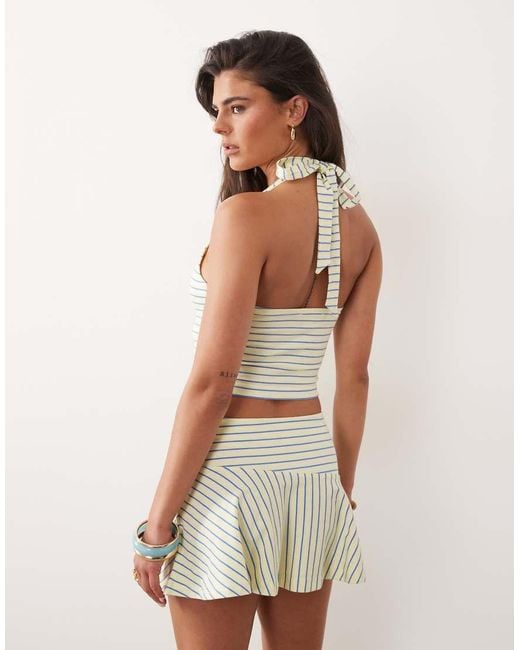 The Frolic Multicolor Exclusive Jersey Sweetheart Neckline Halter Top Co-ord