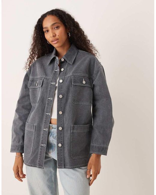 Roxy Black Chloe Kim Pop Stitch Oversized Relaxed Fit Shacket