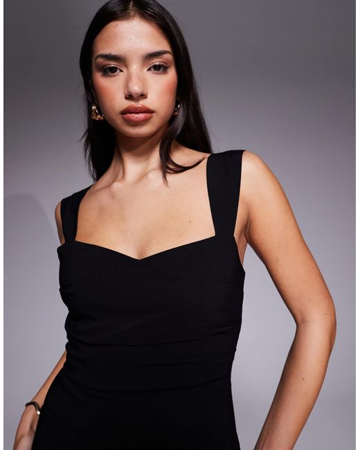 Vesper Bengaline Sweetheart Neckline Ruched Front Midaxi Dress in Black |  Lyst
