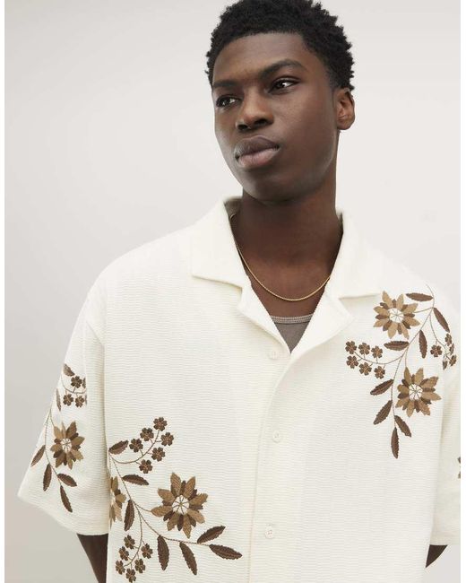 River Island Natural Regular Fit Floral Textured Shirt for men