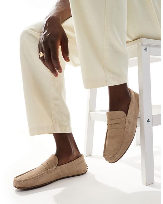ASOS – mokassin-schuhe aus wildleder in Natural für Herren