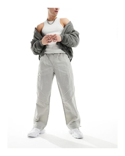 ASOS Natural baggy Nylon Track Pants With Contrast Piping for men