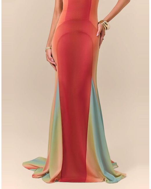 Wanderdoll Natural X Emma Milton Rayne Chiffon Corset Lace Back Godet Detail Maxi Dress