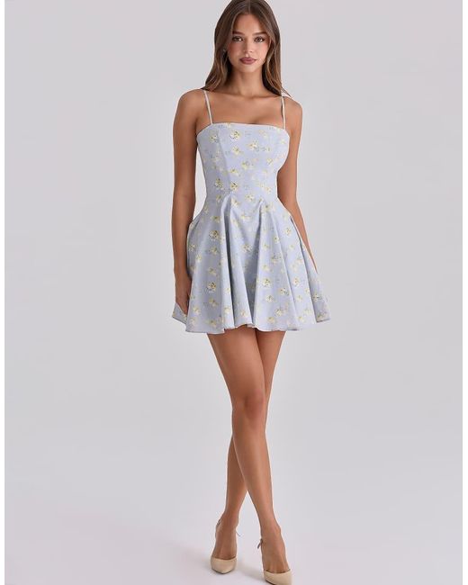 House Of Cb Blue Dolly Wildflower Floral Print Cotton Mini Sundress