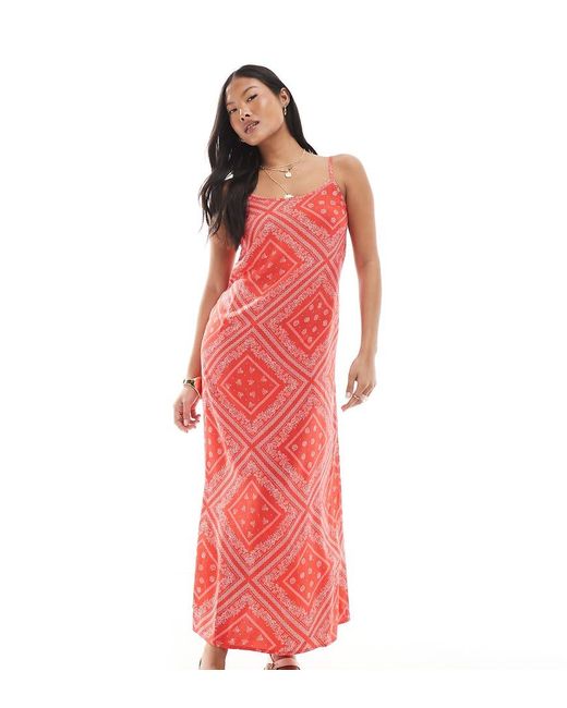 Miss Selfridge Red Strappy Scoop Neck Maxi Slip Dress