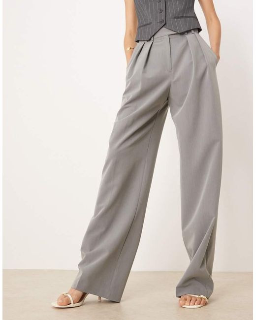 ASOS Gray Tall Tailored Wide Leg Trousers With Pleat Detail