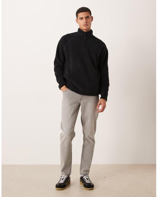 ASOS Blue Relaxed Funnel Neck Quarter Zip Fleece Sweatshirt for men