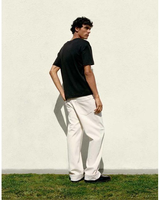 T-Shirt Serafino Basic Nera di Pull&Bear in Black da Uomo