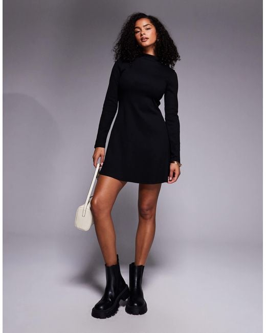 ASOS Grown On Neck Roll Neck Mini Dress in Black | Lyst