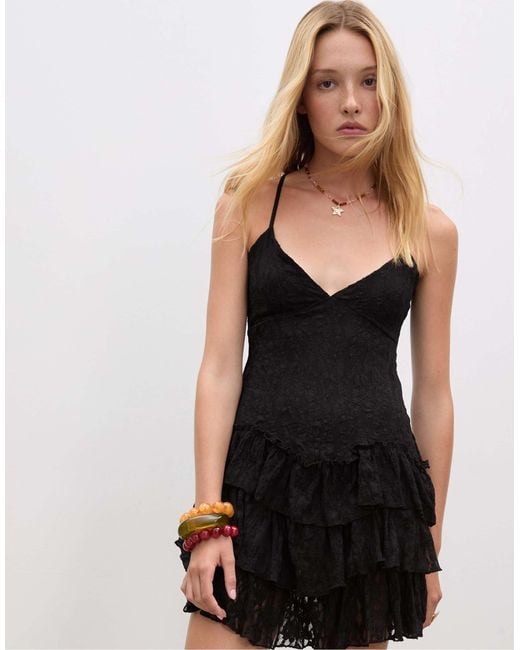 Stradivarius Black – kurzes kleid aus spitze