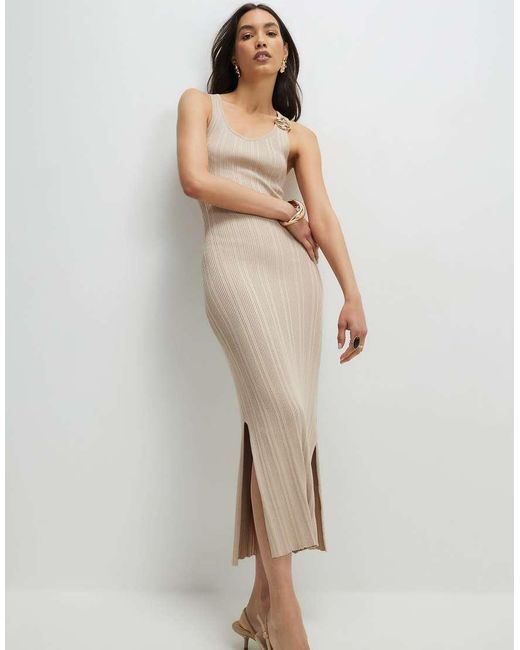 River Island White Knitted Ribbed Midi Dress