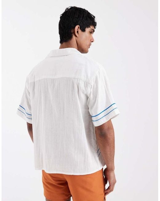 Aray White Embroidered Revere Beach Shirt for men