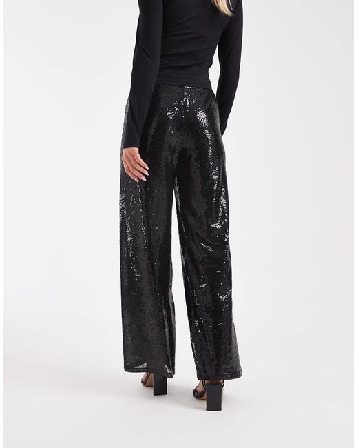 Only Petite Black High Waist Pull On Sequins Trousers