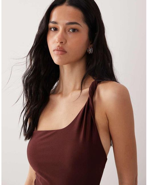 Mango Red Twist Detail One Shoulder Swimsuite