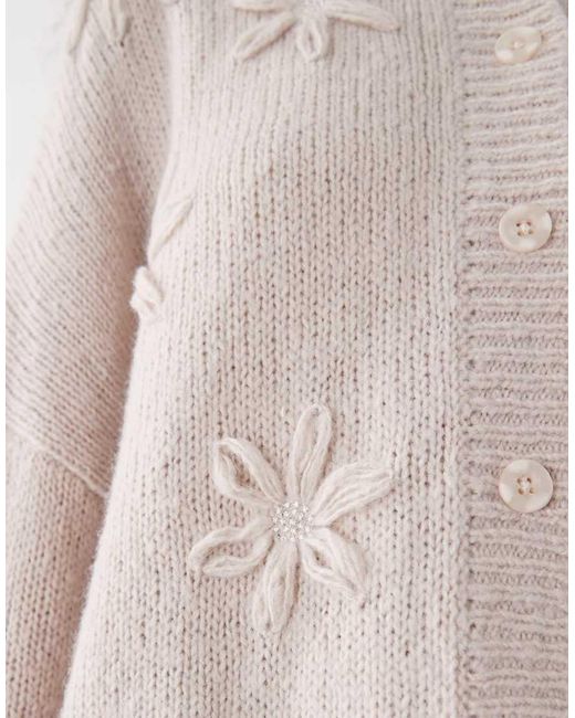 Reclaimed Vintage Brown Crochet Boxy Cardigan With 3D Flowers