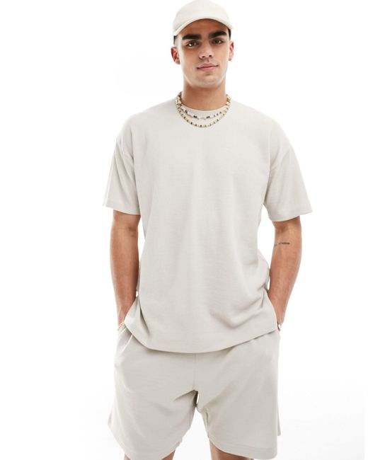 New Look White Co-ord Waffle Oversized Tshirt for men