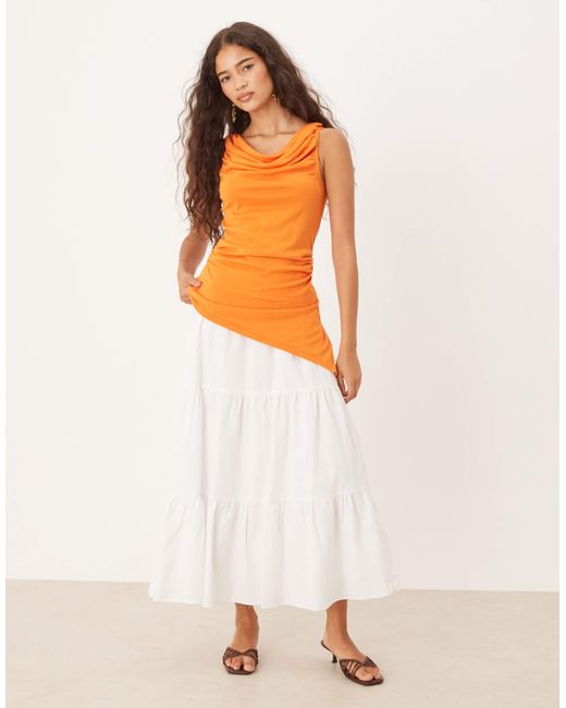 Mango Orange Asymmetric Ruched Top