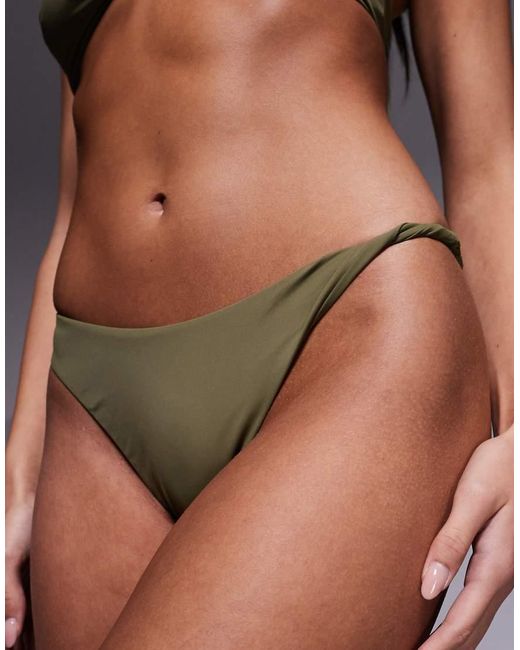 ASOS Brown Tina Twisted Florida Paper Touch High Leg Bikini Bottoms