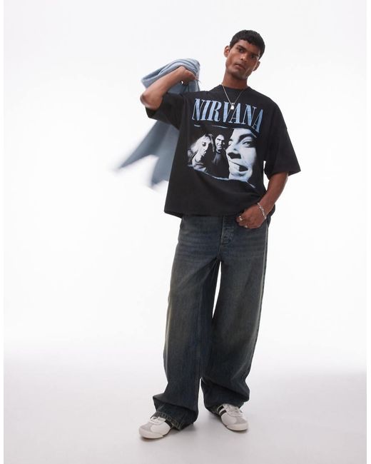 Topman Blue Relaxed Fit T-shirt With Nirvana Print for men