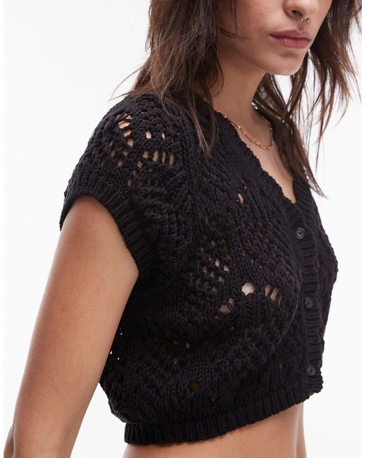 TOPSHOP Black Knitted Stitchy Tank