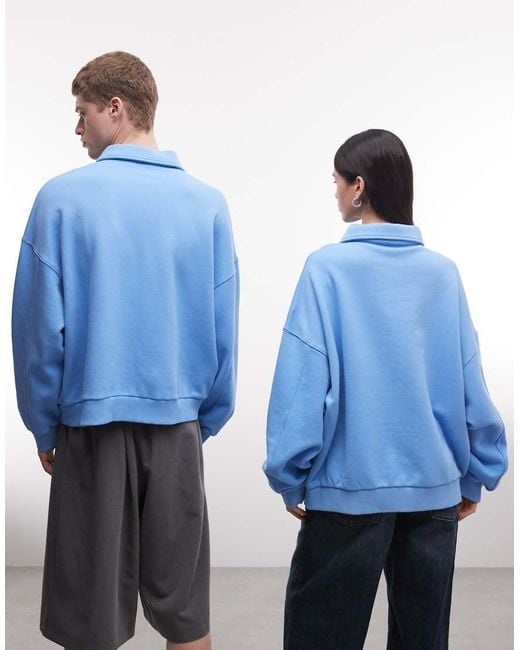 Collusion Blue Unisex Boxy Oversized Sporty Sweatshirt