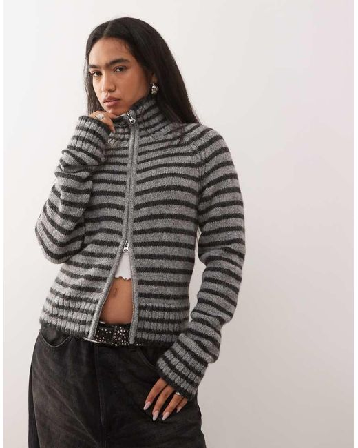 Weekday Gray Fitted Knitted Cardigan
